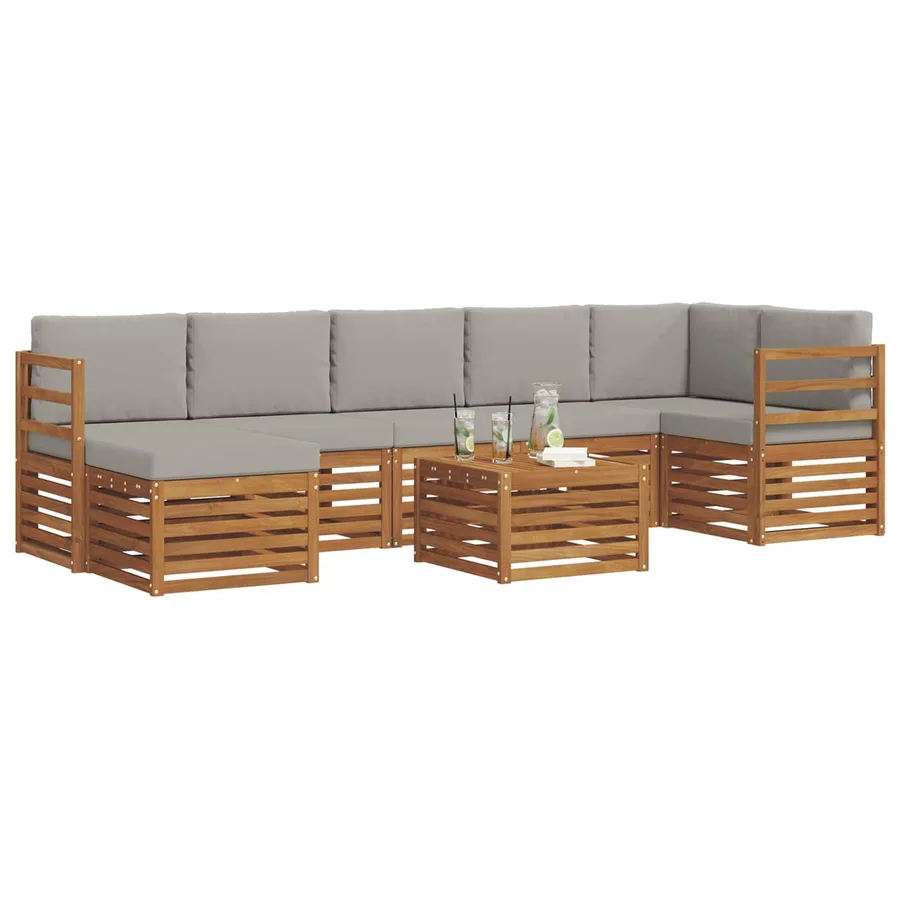 Ensemble de canapés d'extérieur 8 pcs Gris Naturel et Clair - 3