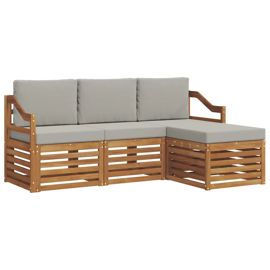 Ensemble de canapés d'extérieur 4 pcs Gris Naturel et Clair - 2