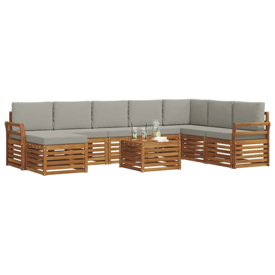 Ensemble de canapés d'extérieur 9 pcs Gris Naturel et Clair - 3