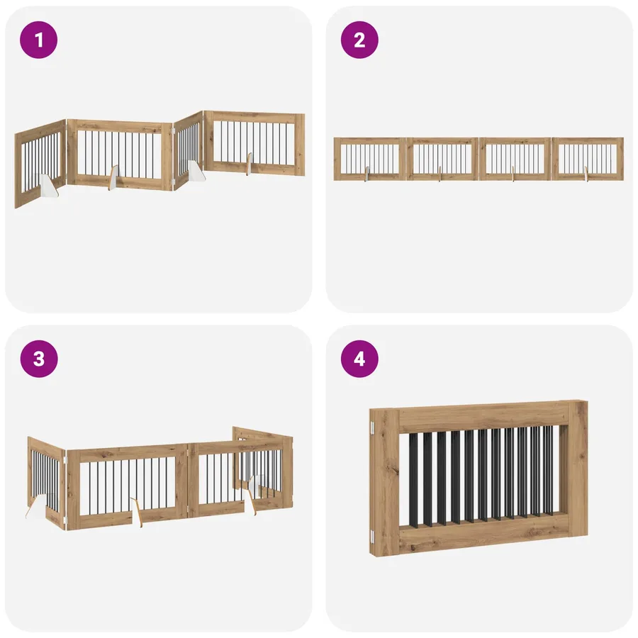 Porte de chien pliable avec supports 4 pcs Chêne artisanal - 7