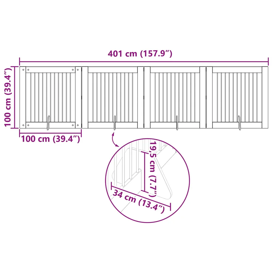 Porte de chien pliable avec supports 4 pcs Chêne noir 401 cm - 9