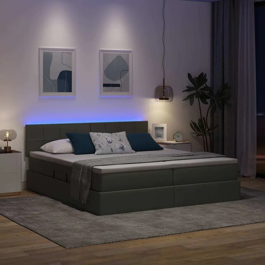 Lit de rangement LED avec matelas Gris foncé 200 x 200 cm Tissu - 5