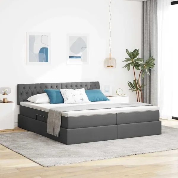 Lit de Rangement Gris foncé 200 x 200 cm Cuir synthétique