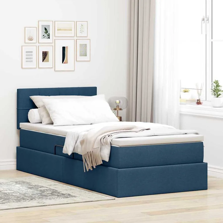 Lit de rangement LED avec matelas Bleu 90 x 200 cm Tissu