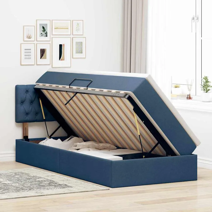 Lit avec rangement et matelas avec matelas Bleu 90 x 200 cm - 4