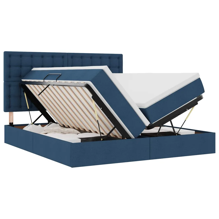 Lit de Rangement avec tête de lit Bleu 180 x 200 cm Tissu - 2