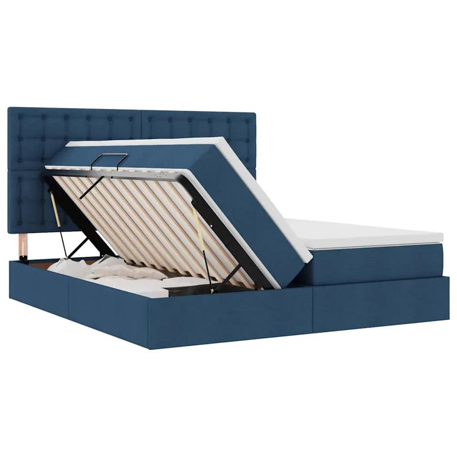 Lit de Rangement avec tête de lit Bleu 180 x 200 cm Tissu - 7