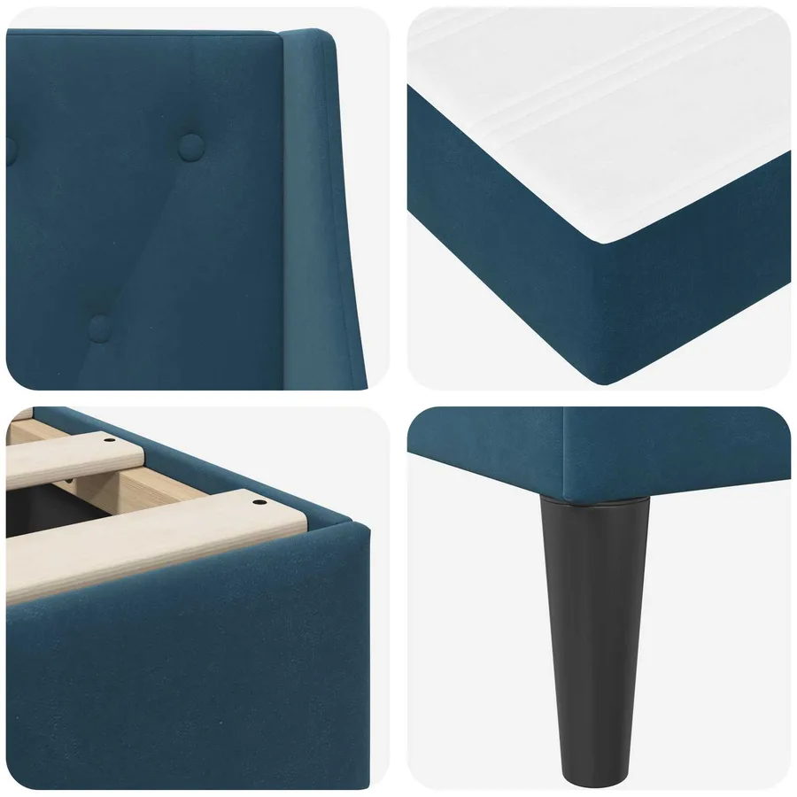 Cadre de lit avec matelas Bleu 100 x 200 cm Velours - 9