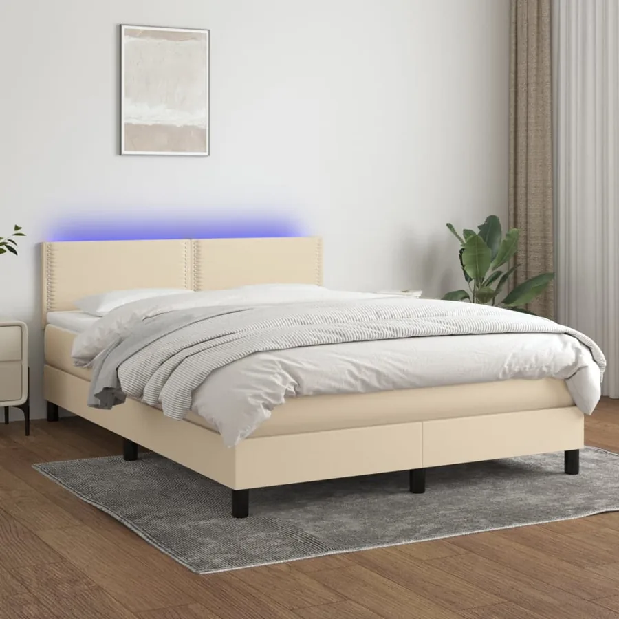 Sommier à lattes de lit avec matelas LED Crème 140x190 cm Tissu