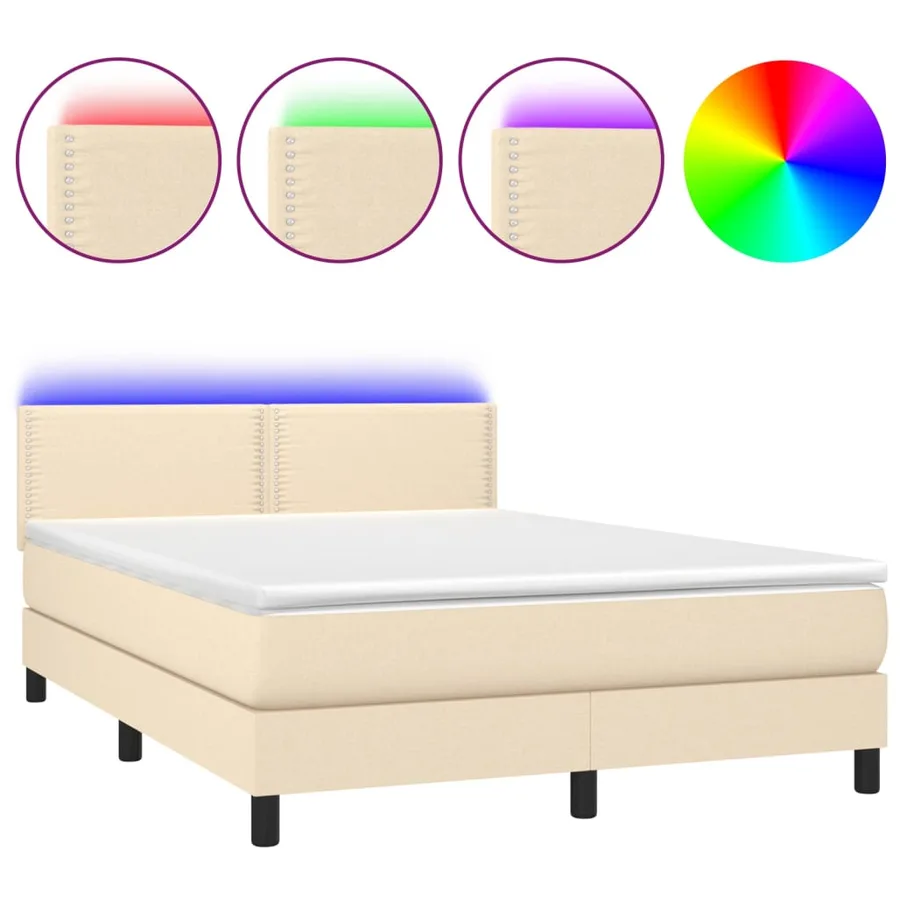 Sommier à lattes de lit avec matelas LED Crème 140x190 cm Tissu - 2