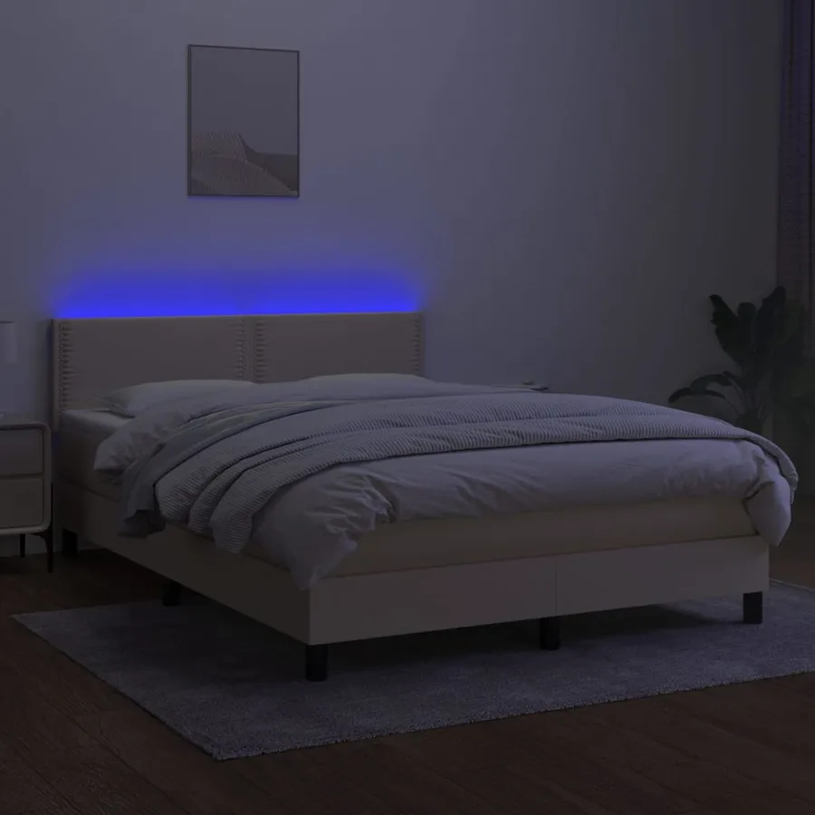Sommier à lattes de lit avec matelas LED Crème 140x190 cm Tissu - 4