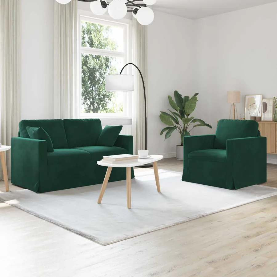 Ensemble de Canapés 2 pcs Vert foncé 138 x 78 x 80 cm Velours
