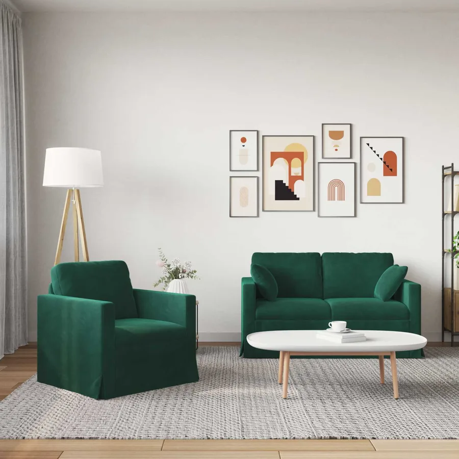 Ensemble de Canapés 2 pcs Vert foncé 138 x 78 x 80 cm Velours - 3