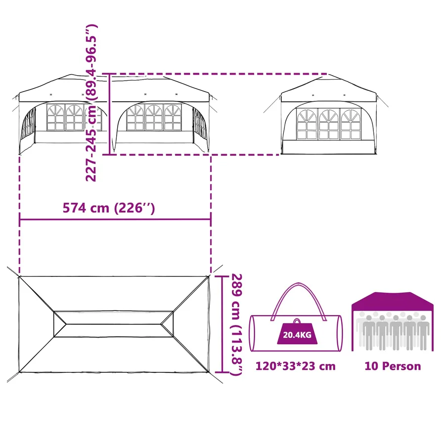 Tente de fête pop-up 575 x 288 x 245 cm Terre cuite - 17