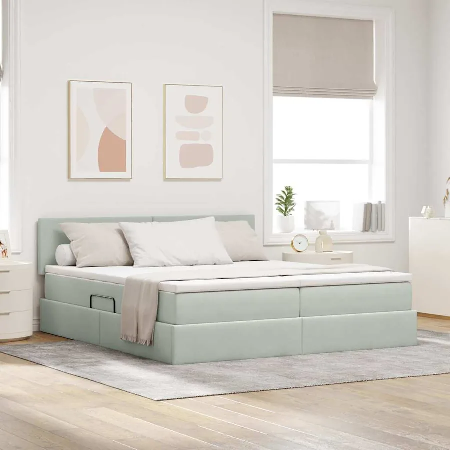 Lit de Rangement avec matelas Gris clair 100 x 200 cm