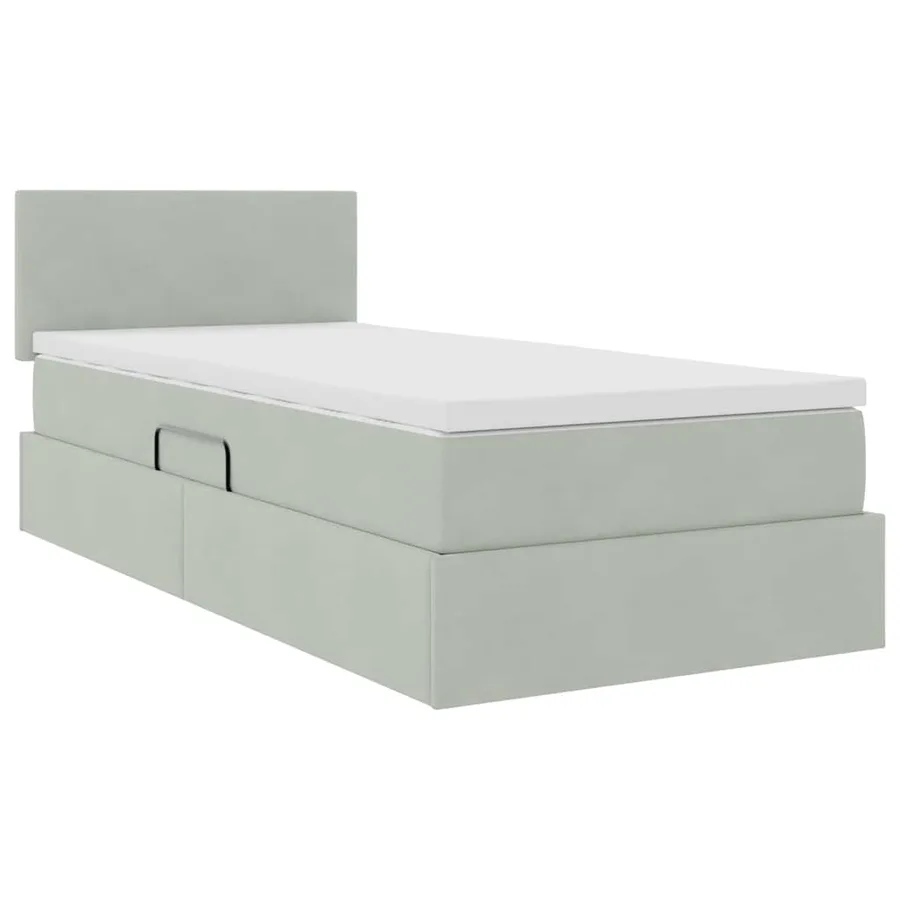 Lit de Rangement avec matelas Gris clair 100 x 200 cm Velours - 5