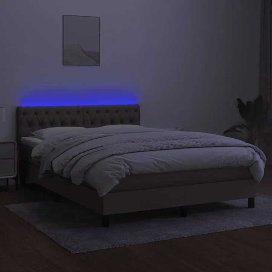 Sommier à lattes de lit avec matelas LED Taupe 140x190 cm Tissu - 4