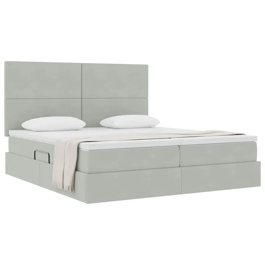 Lit de Rangement avec stockage Gris clair 200 x 200 cm Velours - 3