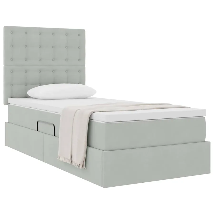 Lit avec rangement et matelas Gris clair 100 x 200 cm Velours - 3