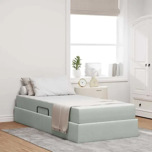 Lit avec rangement et matelas Gris clair 100 x 200 cm Velours