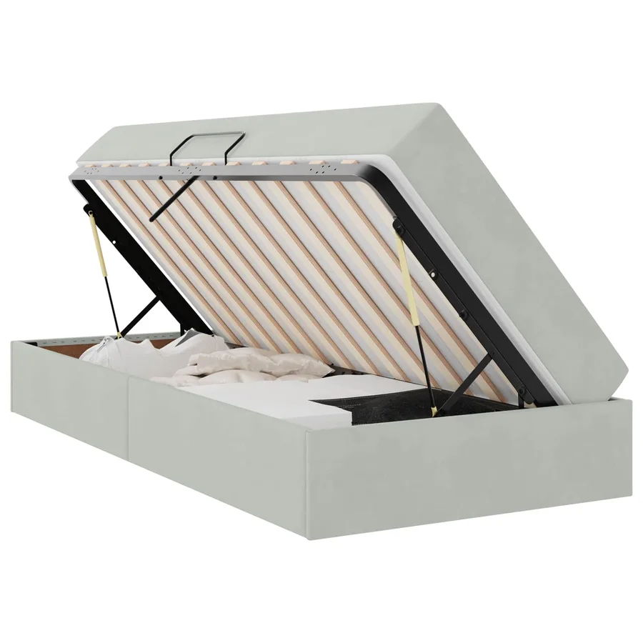 Lit avec rangement et matelas Gris clair 100 x 200 cm Velours - 2