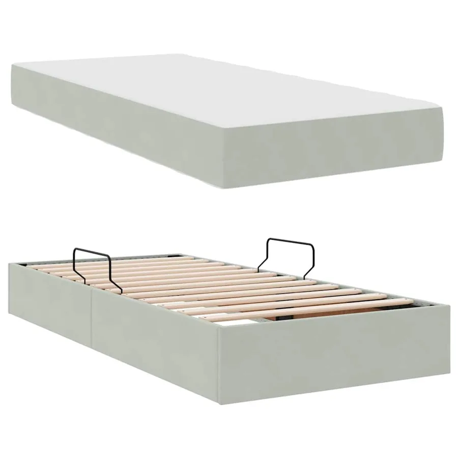 Lit avec rangement et matelas Gris clair 100 x 200 cm Velours - 7