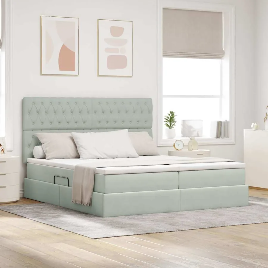 Lit de rangement LED avec matelas Gris clair 200 x 200 cm