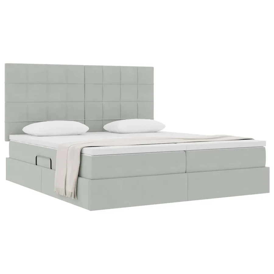 Lit de Rangement avec stockage Gris clair 200 x 200 cm Velours - 3