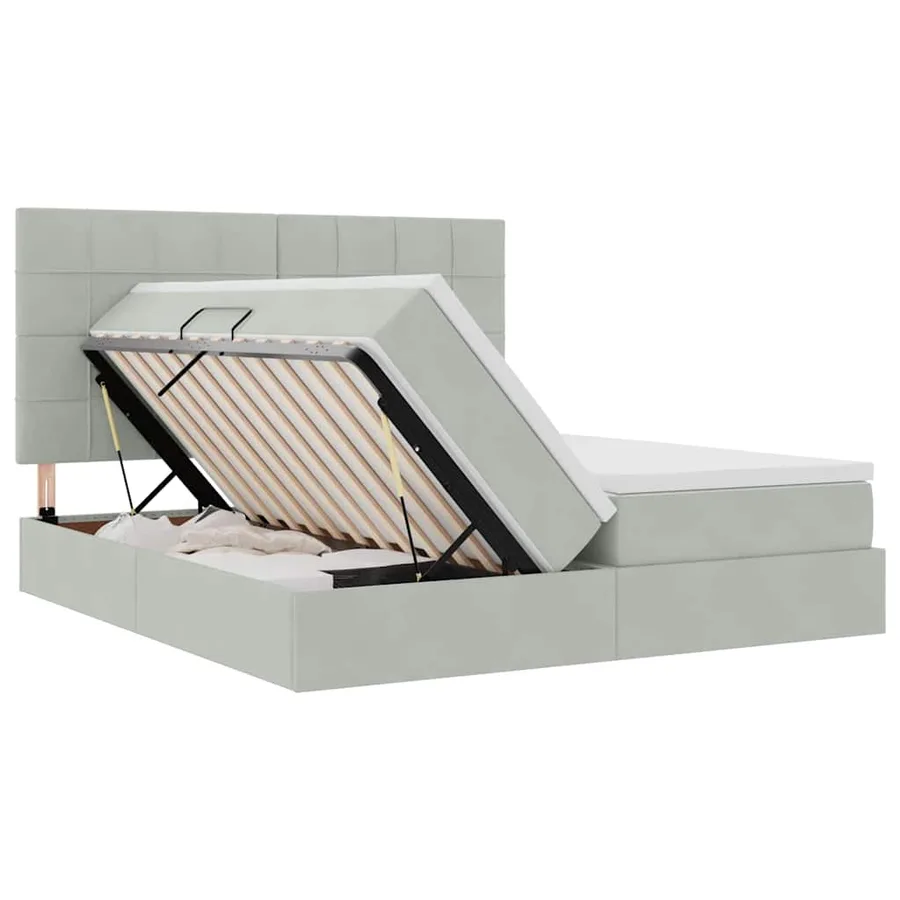 Lit de Rangement avec stockage Gris clair 200 x 200 cm Velours - 7