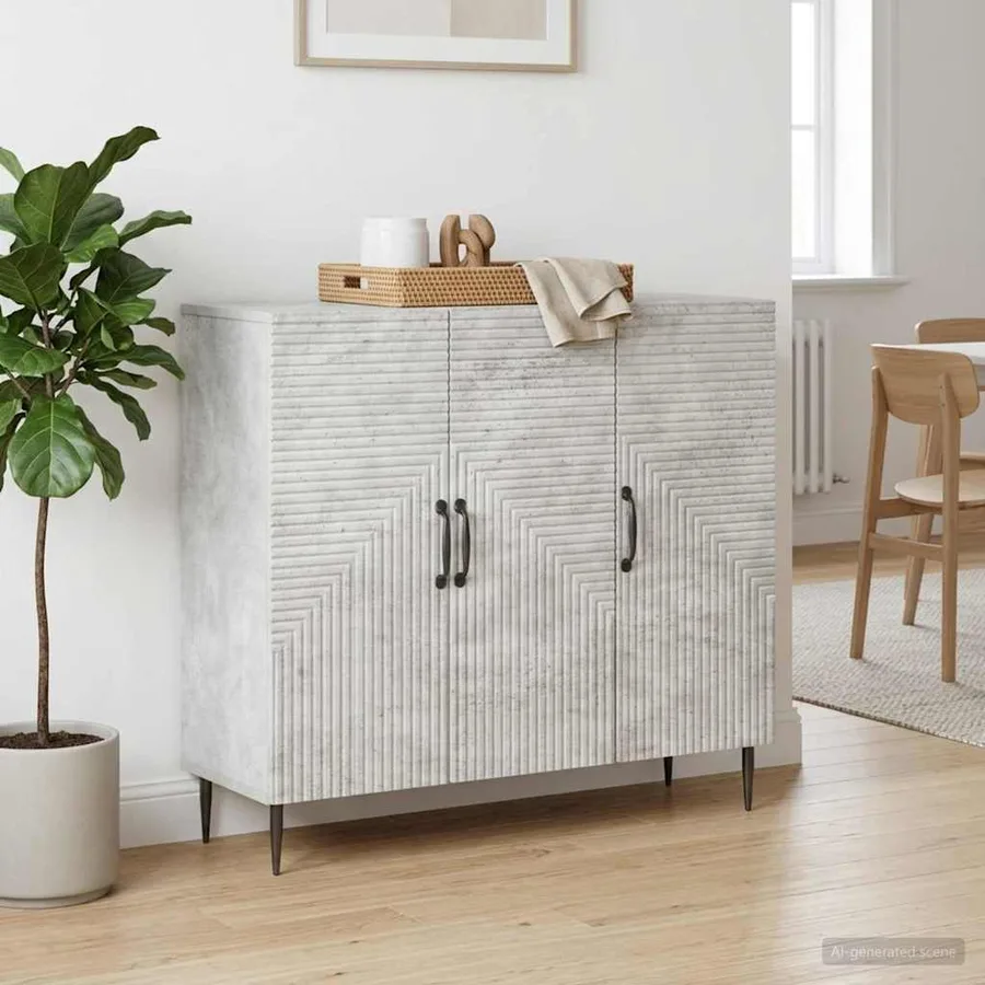 Buffet Gris béton 89 x 34,5 x 80 cm Bois d'ingénierie - 4