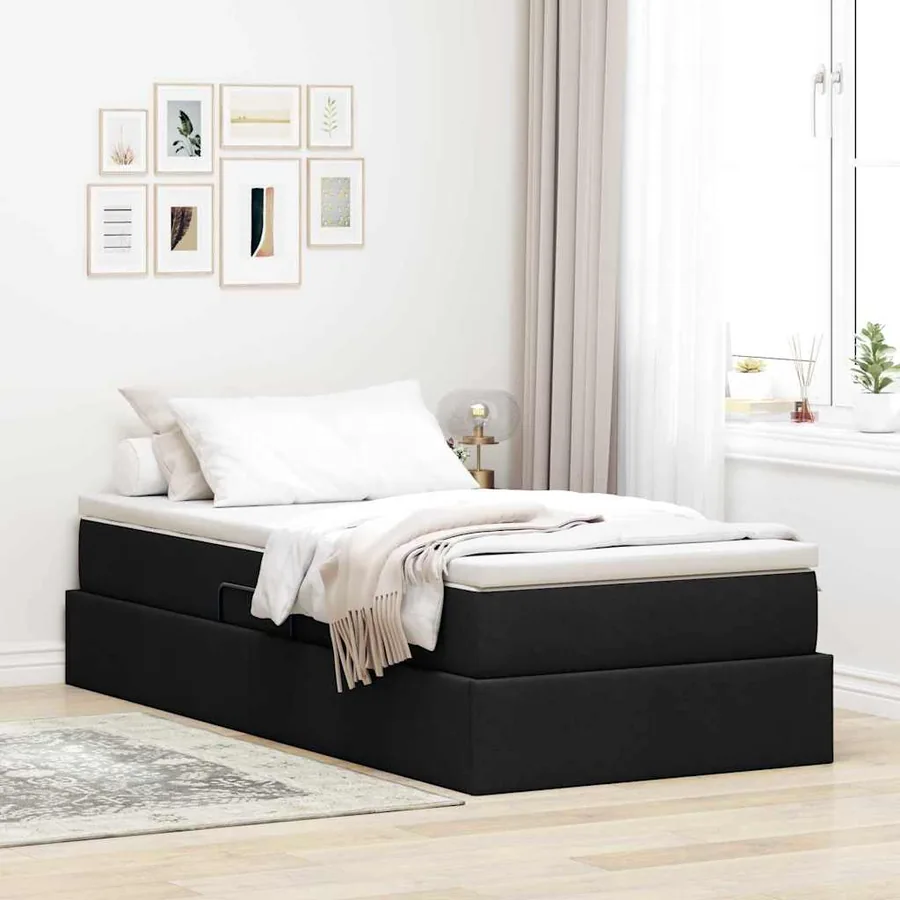 Lit avec rangement et matelas Noir 90 x 200 cm Polyester