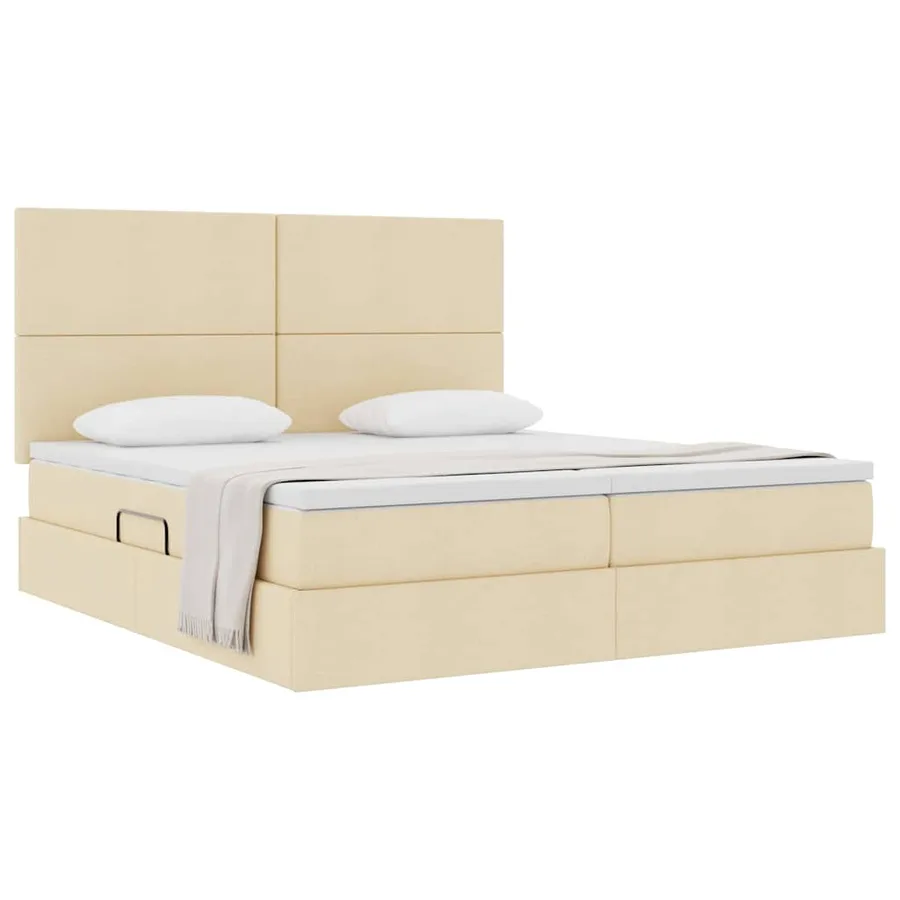 Lit de Rangement avec tête de lit Crème 200 x 200 cm Tissu - 3