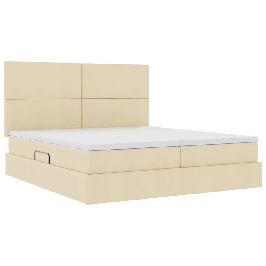 Lit de Rangement avec tête de lit Crème 200 x 200 cm Tissu - 5