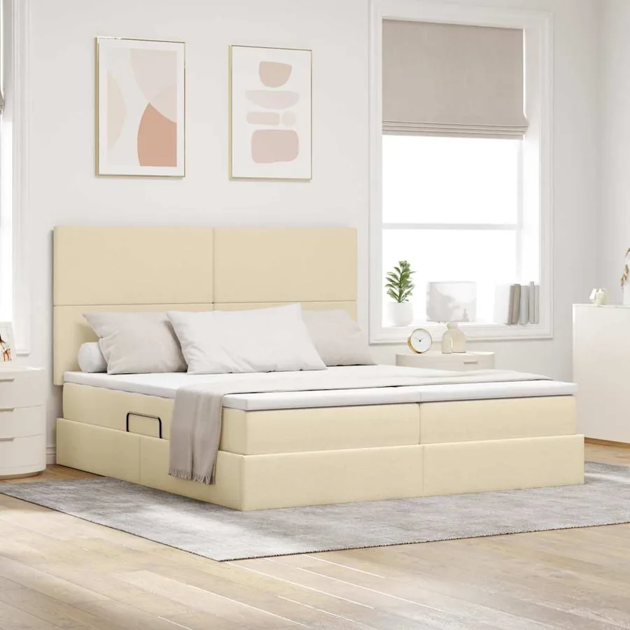 Lit de rangement LED avec matelas Crème 200 x 200 cm Tissu