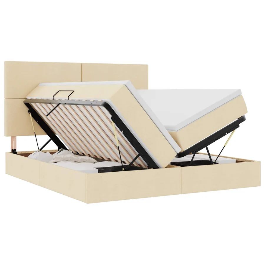 Lit de rangement LED avec matelas Crème 200 x 200 cm Tissu - 2