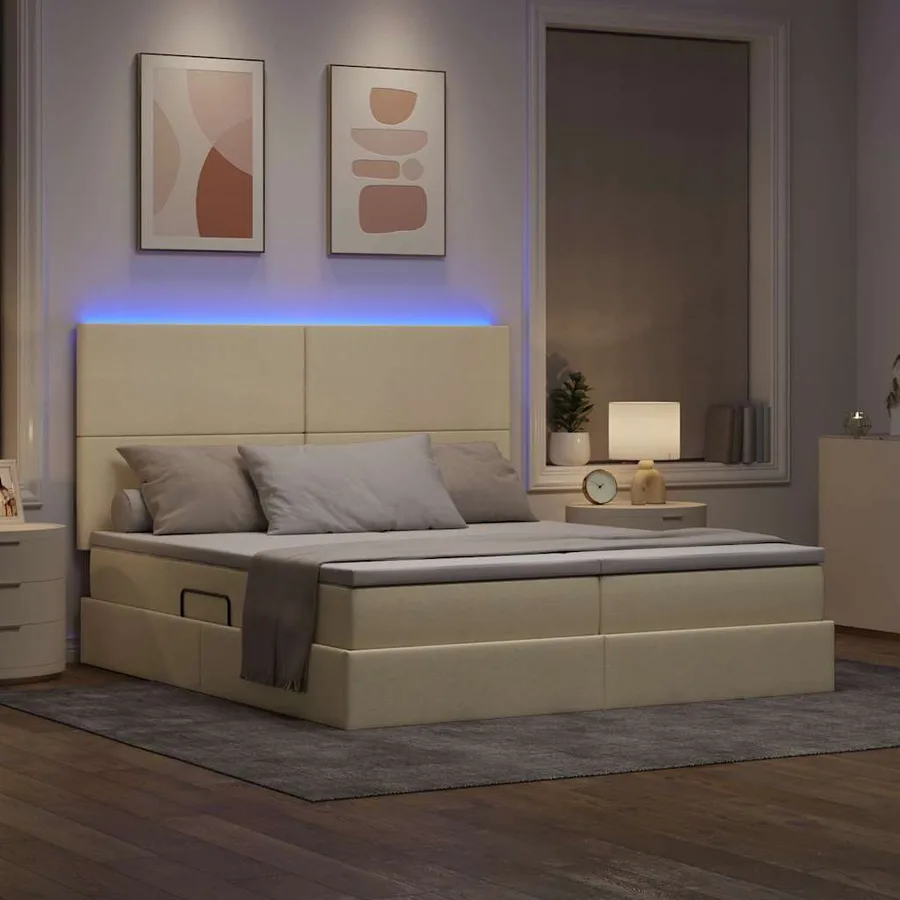 Lit de rangement LED avec matelas Crème 200 x 200 cm Tissu - 5