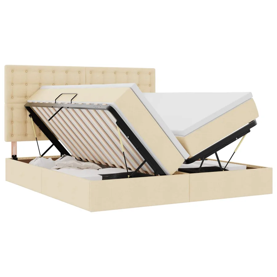 Lit de rangement LED avec matelas Crème 200 x 200 cm Tissu - 2