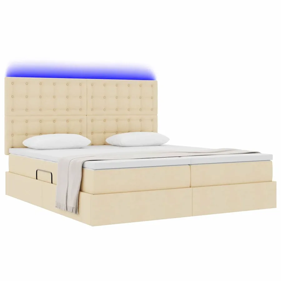 Lit de rangement LED avec matelas Crème 200 x 200 cm Tissu - 3