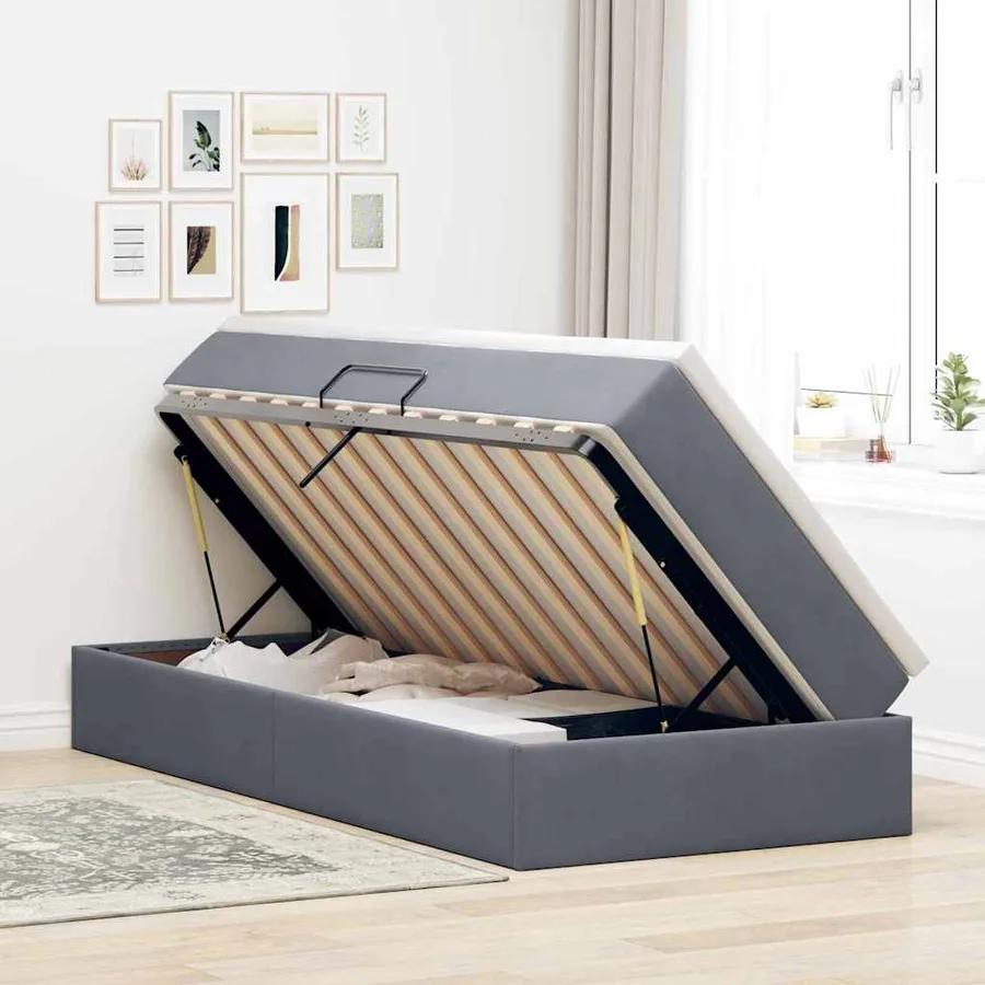Lit avec rangement et matelas Gris foncé 100 x 200 cm Velours - 4