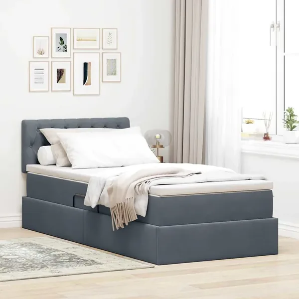 Lit de Rangement avec matelas Gris foncé 100 x 200 cm Velours