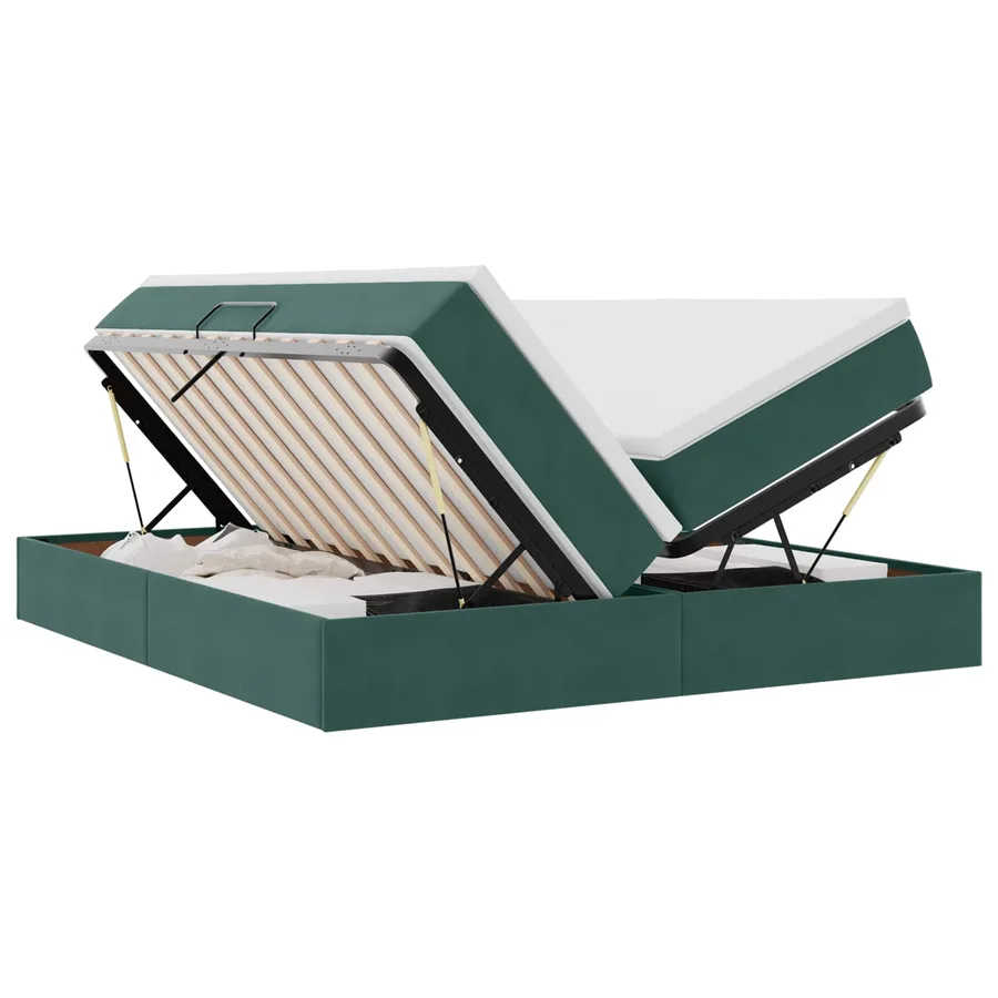 Lit avec rangement et matelas Vert foncé 200 x 200 cm Velours - 2