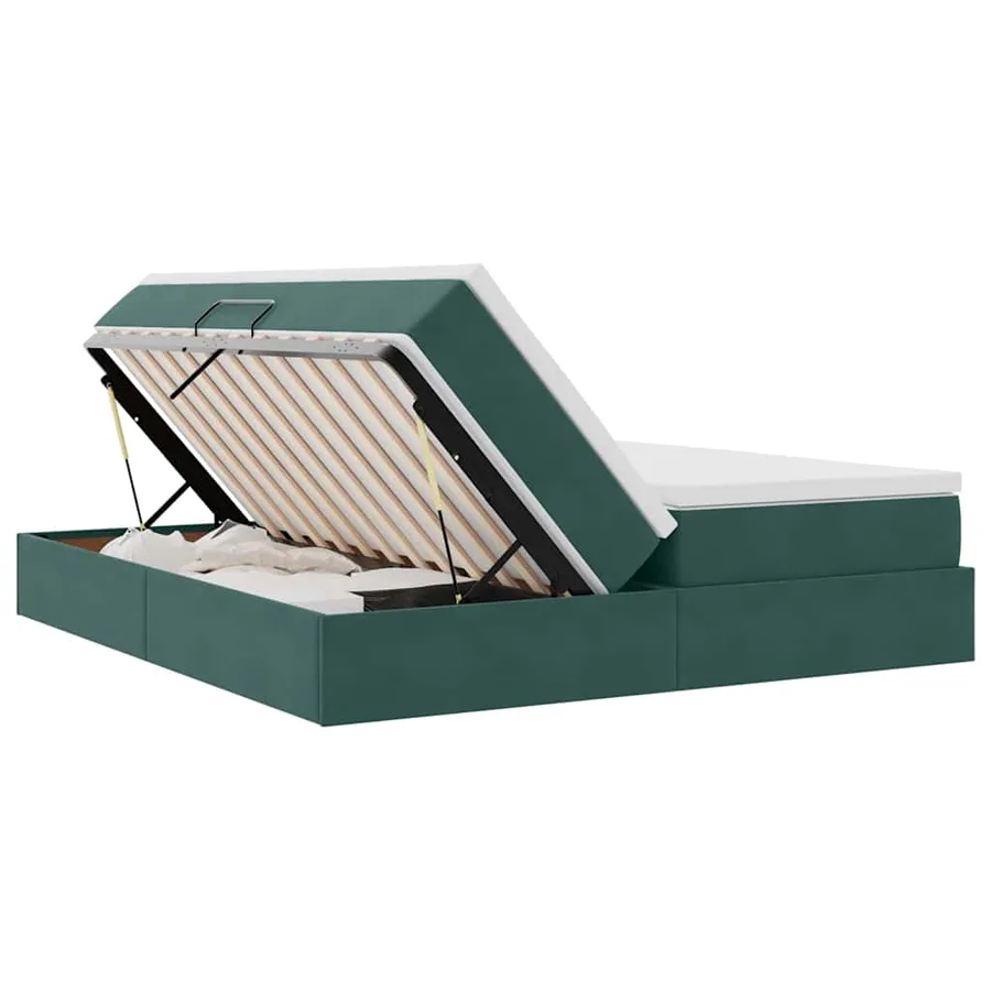 Lit avec rangement et matelas Vert foncé 200 x 200 cm Velours - 7