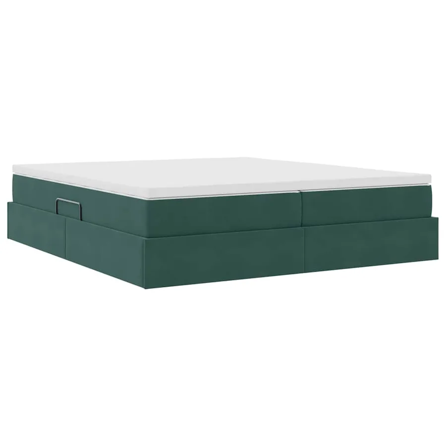 Lit avec rangement et matelas Vert foncé 200 x 200 cm Velours - 8