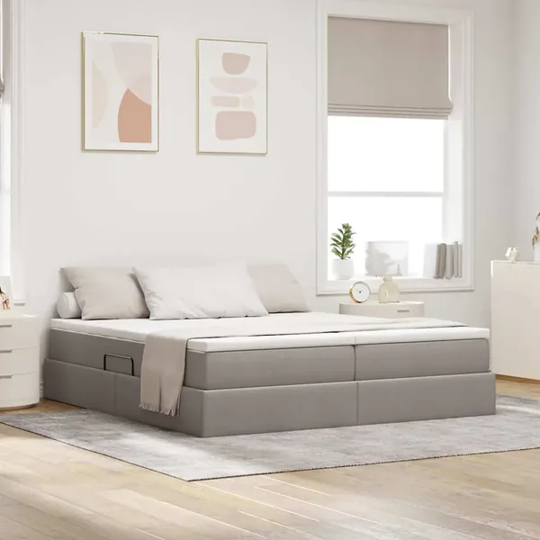 Lit avec rangement et matelas Taupe 200 x 200 cm Polyester