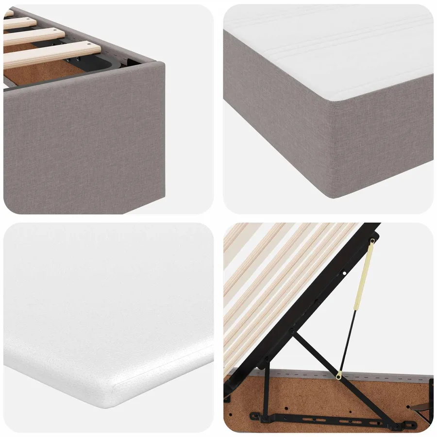 Lit avec rangement et matelas Taupe 200 x 200 cm Polyester - 11