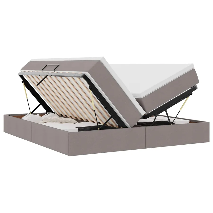 Lit avec rangement et matelas Taupe 200 x 200 cm Polyester - 2