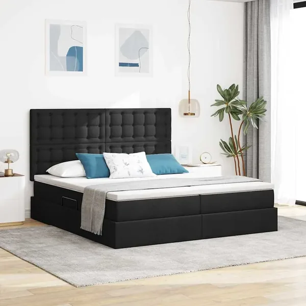 Lit de rangement LED avec matelas Noir 180 x 200 cm Tissu