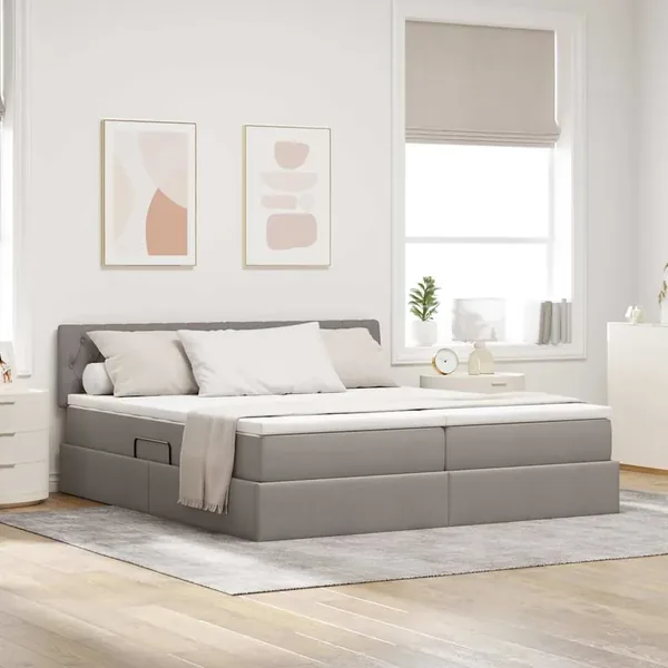 Lit de Rangement Taupe 200 x 200 cm Cuir synthétique