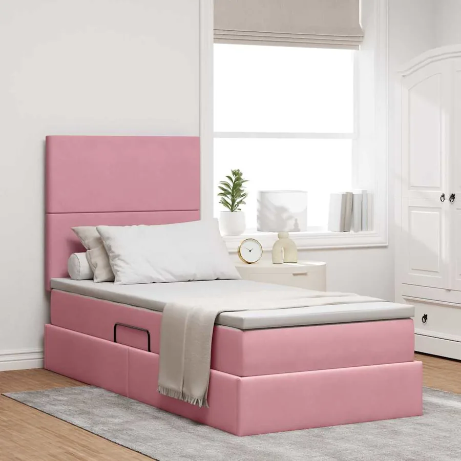Lit avec rangement et matelas Rose 100 x 200 cm Velours