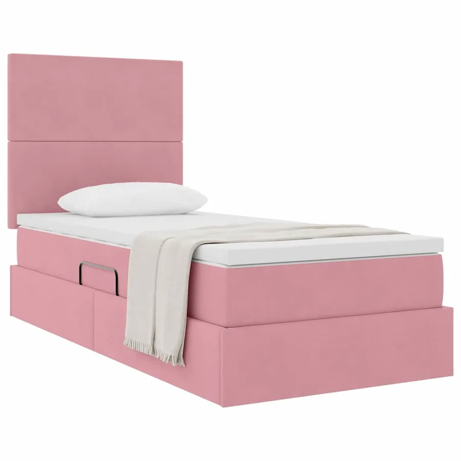 Lit avec rangement et matelas Rose 100 x 200 cm Velours - 3